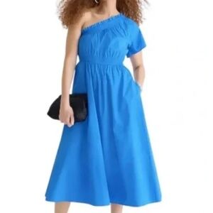 J. Crew Smocked one-shoulder dress in cotton poplin